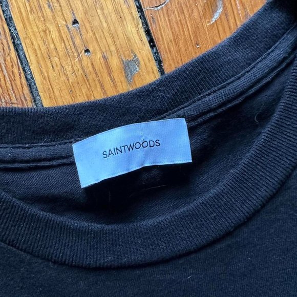 Limited Edition Saintwoods Men Black White Red Terry Pop Spell Out Logo T-shirt - Picture 4 of 5